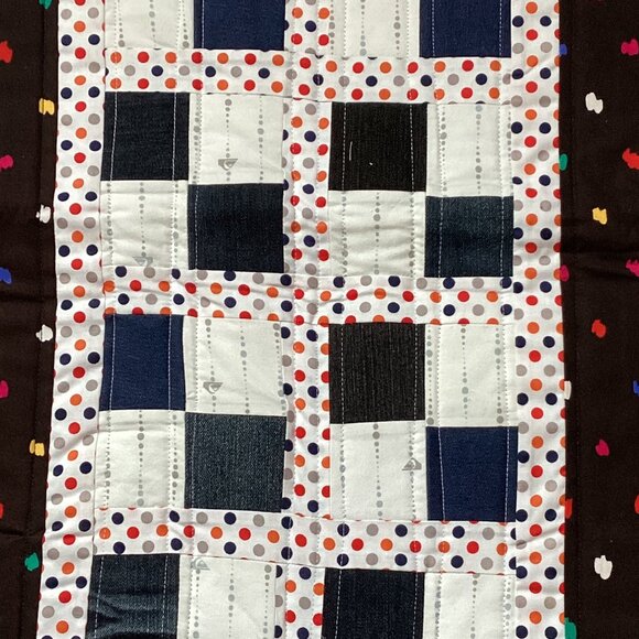 Handmade Rectangle Reversable Table Runner Topper Recycled Jeans Table Linens - Picture 3 of 5